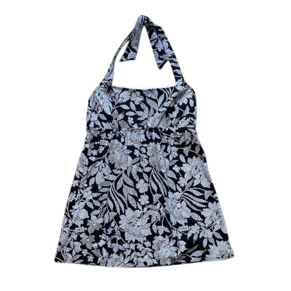 Lands' End Black & White Print Square Neck Halter A-Line Swim Dress 12 Swim Top - Picture 4 of 15